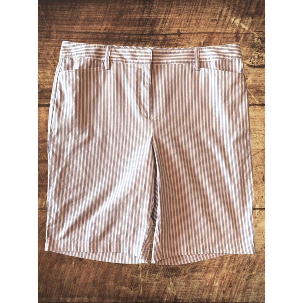 Lands' End Bermuda Shorts 12" Inseam Pinstripe Size 18 Stretch Cotton Flat Front